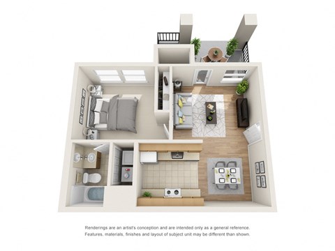 Floor plan for 1 bed, 1 bath, 610 sqft